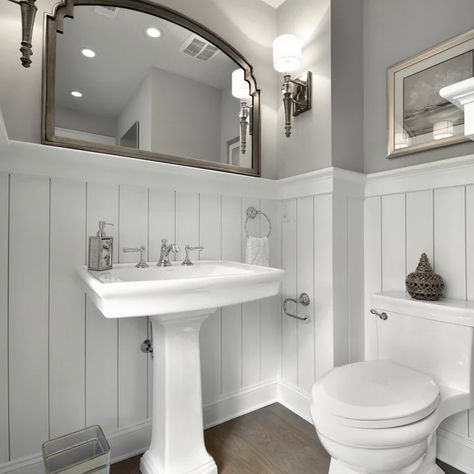 Shiplap Bathroom Wall, Coastal Powder Room, Vertical Shiplap, Shiplap Bathroom, Bathroom Accent Wall, Best Powder, Powder Room Design, Bathroom Redesign, Hall Bathroom