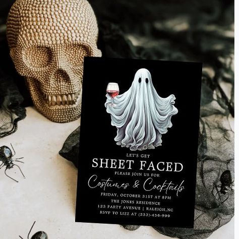 $1.98 | Let's Get Sheet Faced Adult Halloween Party - halloween party, costumes and cocktails, halloween costume party, cocktail halloween invitations, adult halloween party, let's get sheet faced, ghost halloween party, wine, black and white, modern halloween party Formal Halloween Party, Ghost Halloween Party, Adult Halloween Invitations, Adult Halloween Party Invitations, Halloween Housewarming, Halloween Party Dinner, Spooky Halloween Party, Halloween Party Invitation, Adult Halloween Party