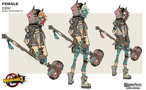 Borderlands 3 Concept Art, Female Bandit, Borderlands 3 Art, Sergi Brosa, Female Punk, Borderlands Art, The Bandit, Borderlands 3, Robots Concept