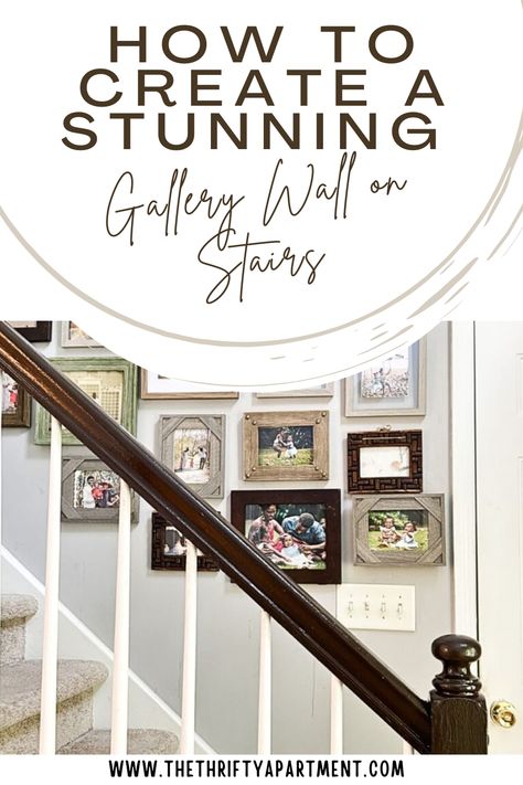 Transform your staircase with a stunning gallery wall! Learn how to choose frames, arrange art, and create a focal point that elevates your space.#GalleryWall #StaircaseDecor #HomeDecorIdeas #WallArt #DIYHomeProjects Family Gallery Wall Stairs, Picture Wall Ideas Stairs, Gallery Wall On Stairs, Gallery Wall Up The Stairs, Stairwell Photo Wall, Pictures Going Up Staircase, Landing Wall Decor, Stairwell Gallery Wall Layout, Staircase Photo Wall Layout