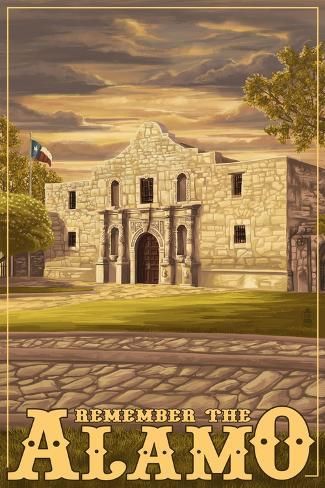 size: 18x12in Art Print: The Alamo Sunset - San Antonio, Texas by Lantern Press : Entertainment Mission Photos, Western Nursery, Bus Trip, Texas Poster, Texas Sunset, Travel Advertising, Bookmark Ideas, The Alamo, Texas Art