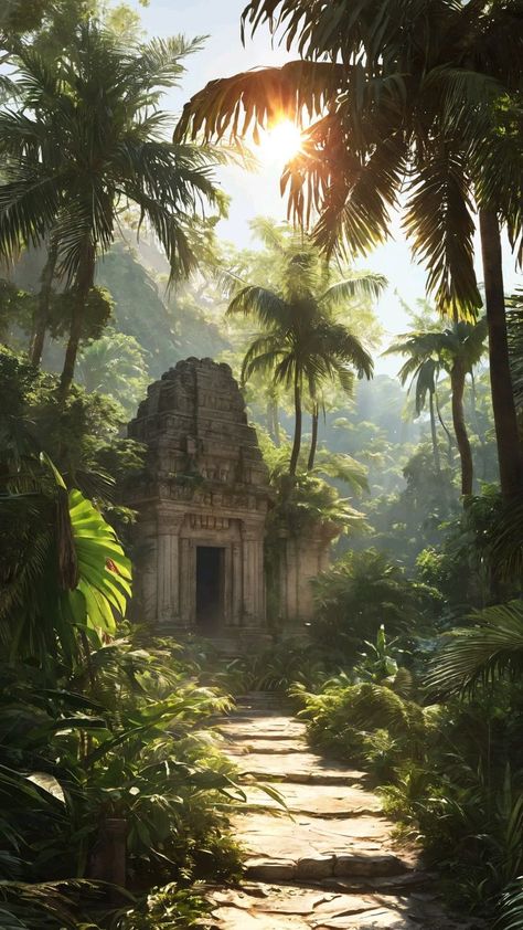 Forest Temple Zelda, Temple In Jungle, Jungle Temple Art, Ancient Temple Concept Art, Tropical Jungle Aesthetic, Aztec Jungle, Fantasy Temple, Abandoned Temple, Temple Aesthetic