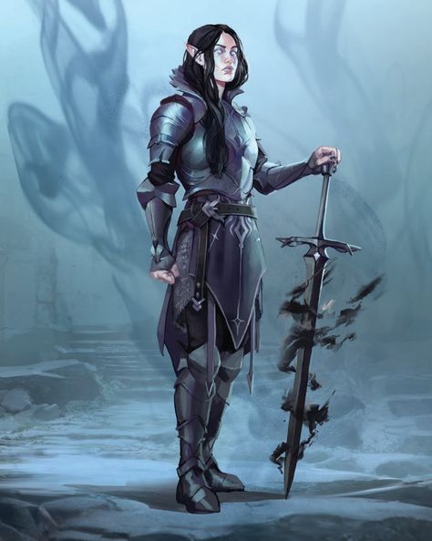 Oath Of Vengeance Paladin, Female Elf Art, Elf Concept Art, Female Warlock, Dark Paladin, Epic Characters, Female Elf, Dungeons And Dragons Classes, Elf Art