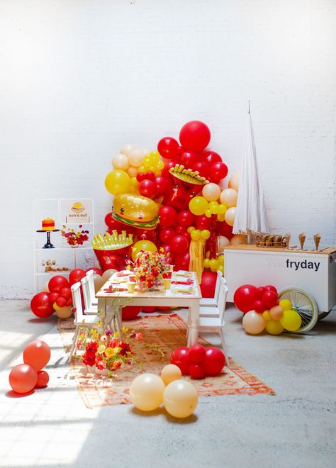 Burger Theme Party, Junk Food Party Theme, In And Out Party, Fast Food Birthday Party, Fries Birthday Party, Buccees Birthday Party, French Fry Party, Burger Birthday Party, Fast Food Birthday