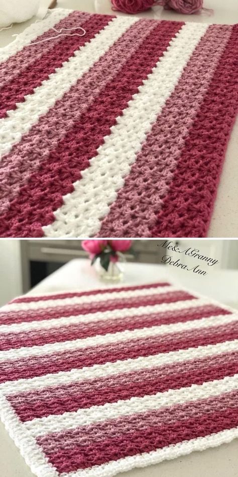 Iris Stitch Crochet Ideas | Inspiration + Resources | Crochetpedia Pink Crochet Afghan, Queen Size Afghan Patterns, Crochet Afghan Blanket Patterns Free, Crochet Stripes Pattern, 4 Colour Crochet Blanket Pattern, Throw Crochet Patterns Free, Iris Stitch Crochet Blanket, 3 Color Crochet Blanket Pattern, Free Crochet Patterns For Afghans Easy Beautiful