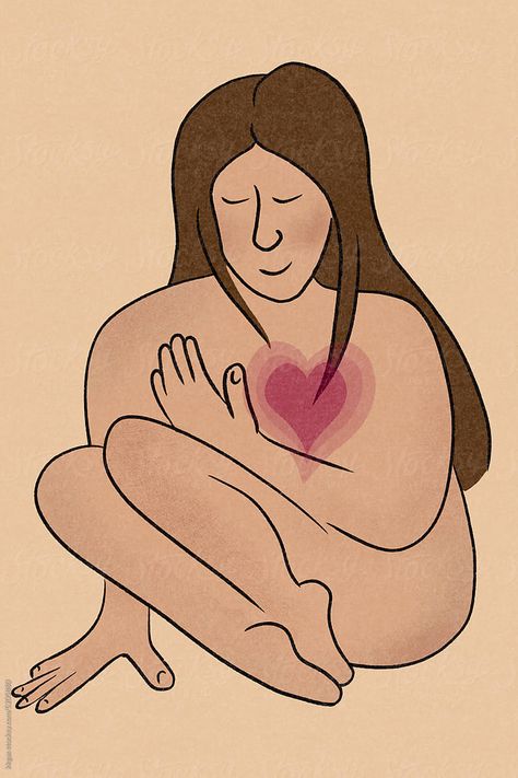 Digital illustration exploring the concept of self-love. A simple minimal illustration of a woman showing herself self-acceptance. Self Love Cartoon Images, Self Love Illustration Art Aesthetic, Self Acceptance Illustration, Self Worth Illustration, Selflove Illustration Art, Body Confidence Illustration, Self Love Aesthetics, Healing Illustration, Values Aesthetic