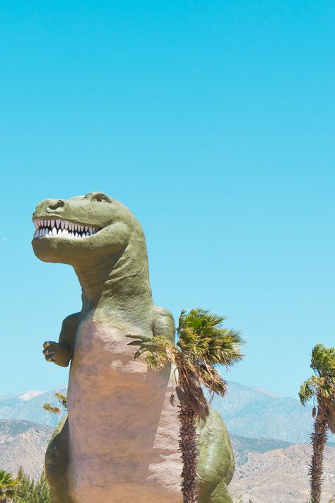 Dinosaur Photography, Palm Springs Travel, Cabazon Dinosaurs, Palm Springs Hotels, Dinosaur Funny, Fallout New Vegas, Tourist Trap, Spring Trip, Roadside Attractions