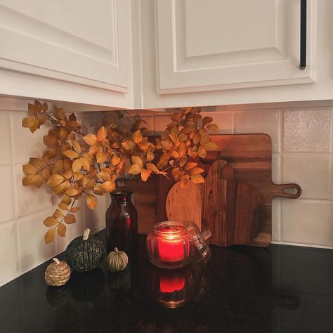 The Kitchen with fall touches 🍂 kitchen counter views of the fall decor! 🍂🤎✨I love changing up the counter decor every season! Something fresh, new, and seasonal is my favorite! ☺️ Fall Decor is always one of my favorites! The moody and cozy vibes it brings! It’s just something so special! 🤎 Autumn Decor, Fall Kitchen Decor, Fall Home Decor Inspo, Home Decor, Autumn Vibes 🖤 Shop this post by clicking link in bio under, ‘Shop My Home’. #alexandhome #falldecor #fall2024 #autumn #autumnhome... Corner Kitchen Counter Decor, Corner Countertop Decor, Fall Kitchen Decor Ideas, Fall Decor Kitchen, Happy August, Makeover Kitchen, Fall Kitchen Decor, Countertop Decor, Corner Decor