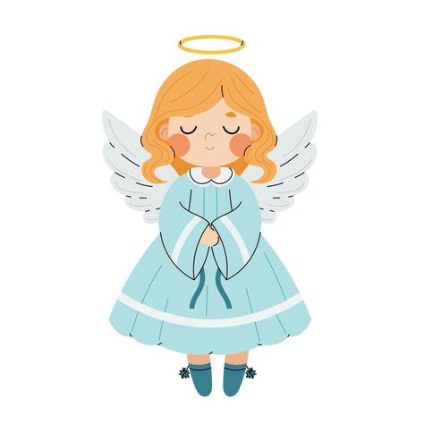 Cute Christmas angel. Small girl. Little angel character. Holy people cartoon illustration isolated on white background. Christmas Angel Clipart, Angel Cartoon, Angel Character, Angel Clipart, People Cartoon, Angel Illustration, Small Girl, Simple Cartoon, Little Angel