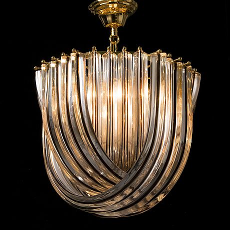 CARLO NASON, a 1960's chandelier for Murano. 8 light brass frame w/ curved crystal. Carlo Nason, Bukowski, Spring Sale, Brass Frame, Pendant Chandelier, Art Business, Wine And Spirits, Vintage Lighting, Online Auctions