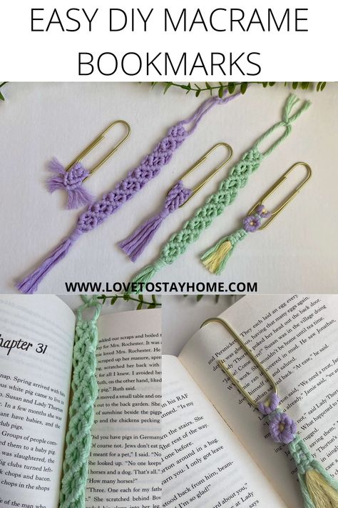 Make these cute macrame bookmarks for yourself or as gifts for all the book lovers in your life! Diy Boho Bookmark, Easy Macrame Jewelry Tutorial, Macrame Bookmarks Diy, Macrame Book Mark Diy, Macrame Bookmark Pattern, Macrame Bookmark Paperclip, Easy Macrame Jewelry, Macrame Paperclip Bookmark Diy, Macrame Bookmark Diy Easy