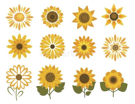 Set of sunflower flowers. Collection of cartoon sunflowers. Stylized flowers for logo. Illustration for children. Vector. Set of sunflower flowers. Collection of stock illustration Mundo Hippie, Illustration For Children, Sunflower Illustration, Sunflower Images, Sunflower Drawing, Sunflowers Background, Sun Illustration, Doodle Icon, Sunflower Wallpaper