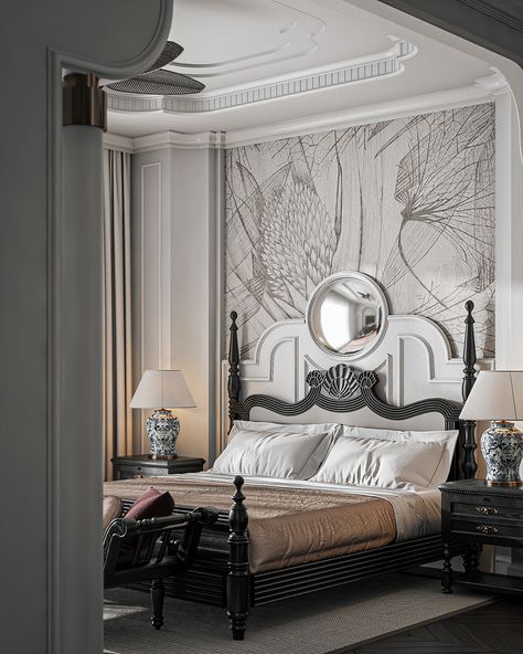 Colonial Style Interior Bedrooms, Neo Classical Bedroom, Indochine Bedroom, Classical Bedroom, Indian Bedroom Design, Colonial Style Interior, Indochine Interior, Bedroom Behance, Hotel Room Interior