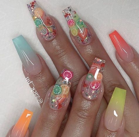 Glowing Black Skin, Orange Nail Ideas, Fruit Nail Designs, Fruits Design, Fruit Nails, Funky Nail Designs, Fruit Nail Art, Encapsulated Nails, Orange Nail