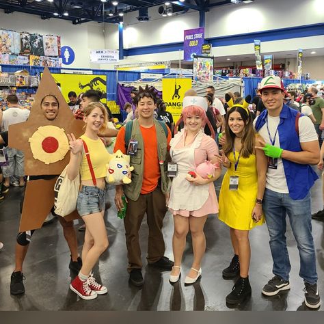 Pokemon cosplay, startup, misty, brock, nurse joy, Pikachu, Ashley from the pokemon anime Misty And Brock Costume, Pokemon Group Costume, Pokemon Cosplay Ideas, Brock Pokemon Costume, Misty Pokemon Costume, Misty Costume, Pokemon Trainer Cosplay, Joy Costume, Pokemon Halloween Costume