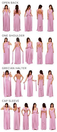 Tricks of the Trade: Wrap Dress Tutorial – Part II at LuLus.com! Tricks Of The Trade Dress, Infinity Dress Ways To Wear, Wrap Dress Tutorial, Infinity Dress Styles, Convertible Wrap Dress, Multiway Bridesmaid Dress, Infinity Dresses, Convertible Maxi Dress, Infinity Dress Bridesmaid