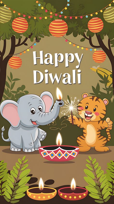 Free Cartoon Jungle Animals Celebrating Diwali Diya Background, Deepavali Greetings Cards, Cartoon Jungle, Hindu Festival Of Lights, Happy Deepavali, Diwali Photos, Wallpapers Posters, Happy Diwali Images, Balloon Background