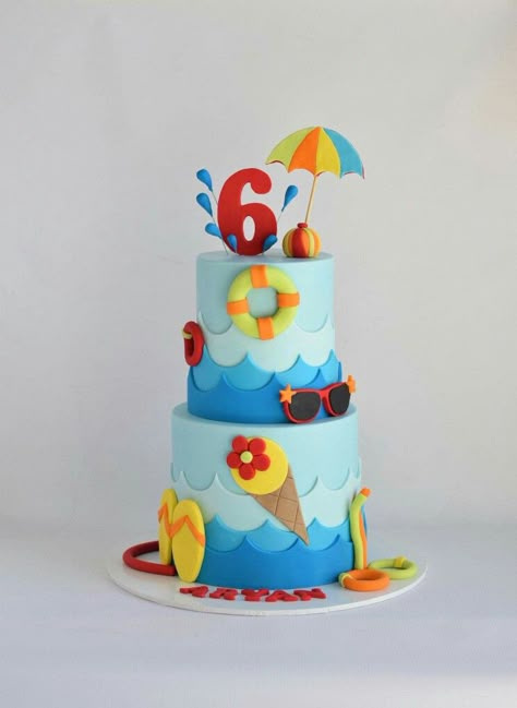 Pool Birthday Cakes, Ocean Birthday Cakes, Surf Birthday Party, Festa Pool Party, Pool Party Cakes, Pool Cake, Boys 1st Birthday Cake, Pool Party Themes, Pool Party Kids