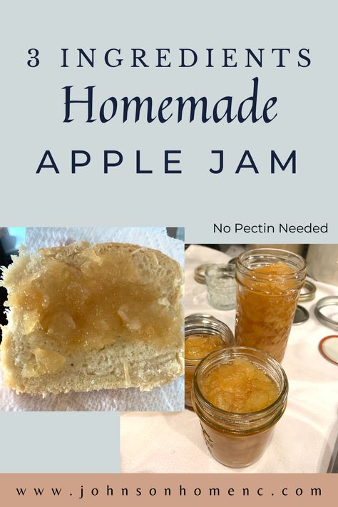 simple homemade apple jam recipe using only 3 ingredients with no pectin needed. Apple Jam No Pectin, Apple Jam Recipe Canning With Pectin, Apple Jam Recipe Canning, Apple Canning, Apple Jam Recipe, Keto Jam, Refrigerator Jam, Vanilla Jam, Pectin Recipes