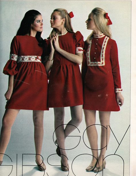 Seventeen Magazine September 1969 Colleen Corby, 1960 Fashion, 60s 70s Fashion, 60s And 70s Fashion, Fashion 1960s, Three Women, 70’s Fashion, Sixties Fashion, Red Dresses