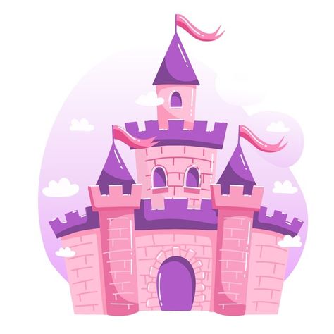 Illustration design with castle Free Vec... | Free Vector #Freepik #freevector #design #castle #magic #illustration Cute Castle, Castle Cartoon, Magic Illustration, Castle Vector, Fairies Flying, Castle Illustration, Castle Drawing, Fairy Castle, Pink Castle