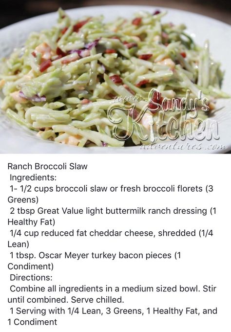 Optavia Lean And Green Recipes 5&1 Broccoli Salad, Optavia Side Dish Recipes, Lean And Green Side Dishes, Lean And Green Crockpot Meals Optavia, Ranch Broccoli, Optivia Recipes, Optavia Hacks, Greens Recipes, Optavia Meals