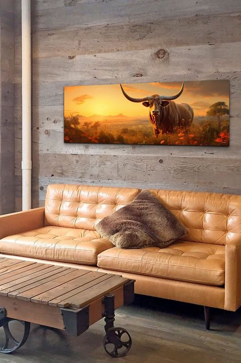 Longhorn Canvas Wall Decor, Leopard Wall Decor, Make Wall Art, Bathroom Canvas Art, Southwestern Wall Art, Longhorn Steer, Leopard Wall, Panoramic Art, Cow Canvas