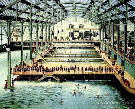 San Francisco's Sutro Baths in color Group Editorial, Sutro Baths San Francisco, Swimming Pool Art, Steampunk Elements, Sutro Baths, Baths Interior, Visit San Francisco, Pool Art, Public Bath