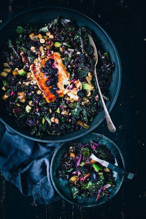 Honey Feta, Blackberry Salad, Aubergine Salad, Purple Kale, New York Times Cooking, Harvest Salad, Romantic Meals, Beverage Recipes, Food O