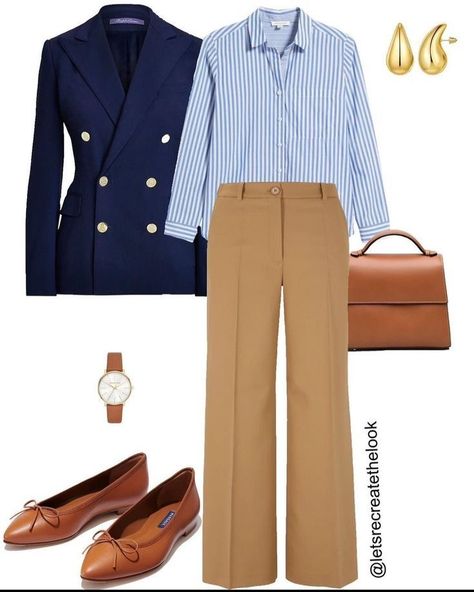 Work Outfits Over 50 Classy, Beige And Navy Blue Outfit, Style Navy Blazer, Navy Blue Blazer Outfit, Business Casual Outfit Ideas, Outfit Ideas For Work, Blue Blazer Outfit, Outfit Ideas Everyday, Beige Hose