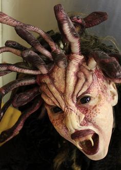 Medusa style character prosthetics by Beki Ingram NBC Universal Scary Medusa, Zombie Contacts, Snake Fangs, Snake Makeup, Extreme Make-up, Face Off Syfy, Medusa Makeup, Special Effects Makeup Artist, Spfx Makeup