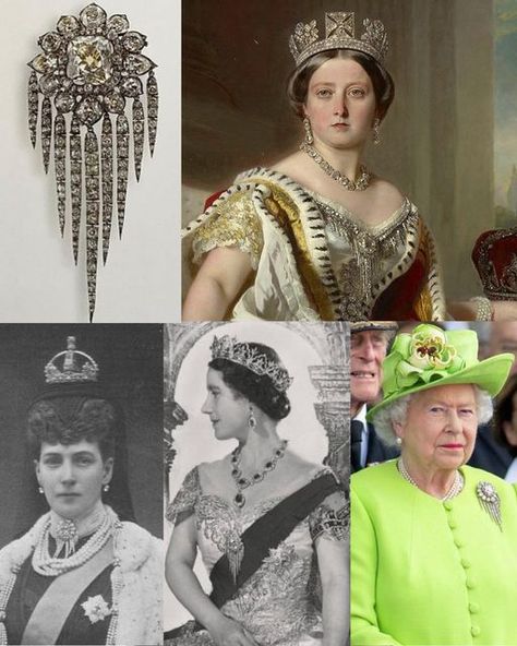 Shannon McInulty on Instagram: "Queen Victoria’s fringe brooch  In October 1856, Queen Victoria commissioned the royal jeweller, Garrard, to remodel an existing diamond ornament as a new and elaborate fringe-pattern chaîne de corsage, which was to be worn along the top of the fashionably low-cut bodices that Queen Victoria favoured until her widowhood. The Queen had been presented the “2 very large diamond ornaments” six months earlier by the Sultan of Turkey, Abdul Mejíd I as a show of gratitude for Britain’s support during the Crimean War. She described them as “very magnificent”, noting that she could wear one “as a very large brooch, & the other will have to be reset”. In 1859, Victoria wore the incredible piece for her official portrait by Franz Xaver Winterhalter.   After the death o Queen Elizabeth Jewellery, Queen Elizabeth Brooches, Queen Elizabeth Jewels, Queen Elizabeth Ii Crown, Diamond Ornaments, Queen Elizabeth Photos, Franz Xaver Winterhalter, British Crown Jewels, Royal Family Trees