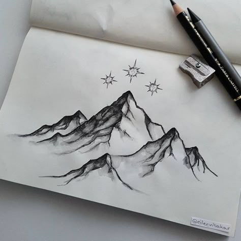 Bookish Tattoos, Arte Aesthetic, Mountain Drawing, Theme Tattoo, Art Animation, Night Court, Mountain Tattoo, Art Animals, Animals Art