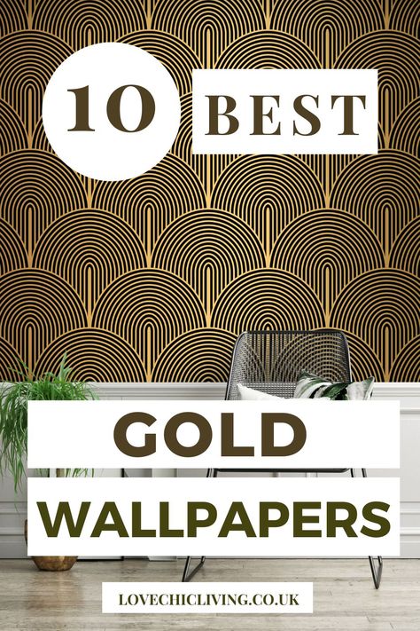 Wallpaper Geometric Gold, Black And Gold Bathroom Wallpaper, Gold Wallpaper Peel And Stick, Metallic Wallpaper Accent Wall Bedroom, Gold Print Wallpaper, Bar Wallpaper Ideas Modern, Bathroom Wallpaper Gold Accent, Gold Ceiling Wallpaper, Gold Accent Wall Bathroom