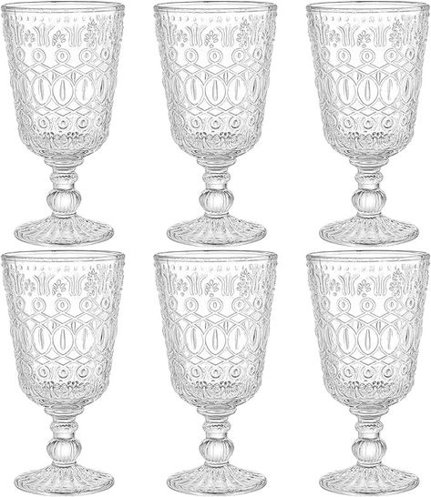 Amazon.com | SOUJOY Set of 6 Vintage Wine Glasses, 10oz Clear Glass Goblet, Handmade Pressed Water Drinking Cup with Stem for Party, Wedding: Goblets & Chalices Glass Drinkware, Vintage Wine Glasses, Clear Glasses, Vintage Wine, Vintage Glasses, Modern Glass, Water Cup, Drinking Cup, 6 Pack