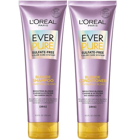 L'Oreal Paris EverPure Blonde Sulfate Free Shampoo and Conditioner for Blonde Hair, 8.5 Ounce (Set of 2) Sulfate Free Shampoo And Conditioner, Shampoo For Gray Hair, Purple Shampoo And Conditioner, Shampoo And Conditioner Set, Amazon Favorites, Hair Solutions, Purple Shampoo, Purple Iris, Sulfate Free Shampoo