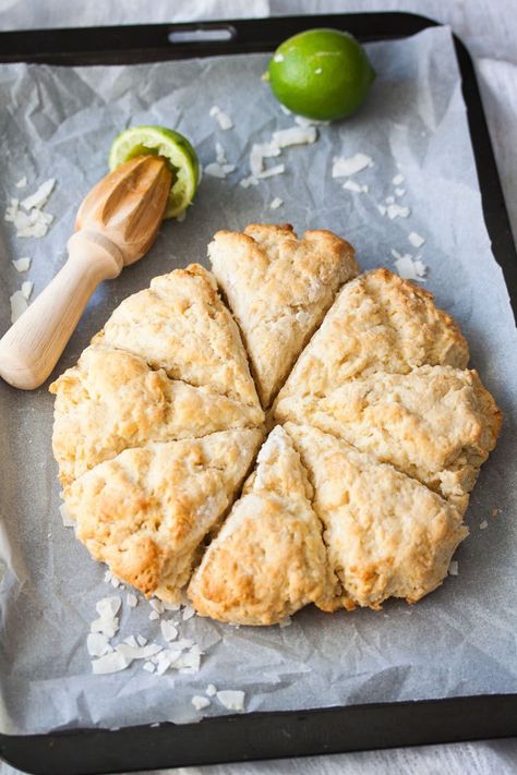 Lime and Coconut Scones make for a vibrant and somewhat tropical breakfast or brunch. Making scones is simple with this easy scone recipe. Lime Scones, Making Scones, Coconut Scones, Easy Scone, Tropical Breakfast, How To Make Scones, Honey Lime Chicken, Scones Recipe Easy, Scones Easy