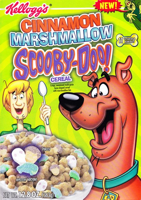 Cinnamon Marshmallow Scooby-Doo Cereal (Kellogg's; 2002) Discontinued Food, Marshmallow Bits, Marshmallow Cereal, Cereal Packaging, Kids Cereal, Scooby Doo Images, Cereal Brands, Cold Cereal, Cereal Killer