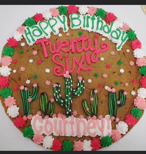 Western Cookie Cake, Cookie Cake Decorating Ideas Birthdays, Cookie Cakes Decorated, 24th Birthday Cake, Cowgirl Cookies, 20 Birthday Cake, Cookie Cake Designs, Pizza Cake, Giant Cookie