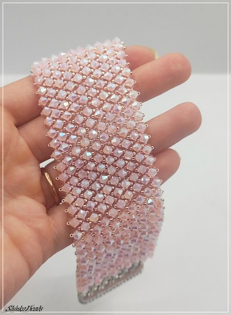 Pink Preciosa Crystals Cuff Bracelet Handmade Jewelry - Etsy Turkey Beadwork Ideas, Bead Woven Bracelet, Crystal Cuff Bracelet, Bead Tutorials, Cuff Bracelets Handmade, Bead Crochet Rope, Woven Bracelets, Wide Cuff, Statement Bracelet