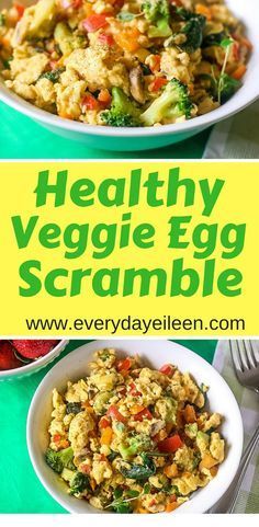 Healthy veggie egg scramble, ready in 20 minutes. Great way to add veggies to your meal #eggs #veggiesandeggs #brunch #healthy #breakfast #scrambledeggs Brunch Recipes Healthy, Veggie Egg Scramble, Cholesterol Friendly Recipes, Egg Scramble, Biscuits Graham, Scrambled Eggs Recipe, Cholesterol Lowering, Healthy Veggie, Egg Diet Plan