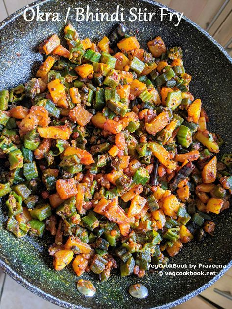 Okra / Bhindi Stir Fry #praveena #vegcookbook #vegan #vegcookbookbypraveena #glutenfree #stirfry #asian #indian #recipe #recipes #homemade #health #wellness #healthy #lowcals #diet #lowcarbs #weightLoss #okra #bhindi #bendakya #thalimpu #vepudu #quick #food #side #accompaniment #plantbased #wfpb #southIndian #panfry Indian Okra, Okra Health Benefits, Okra Benefits, Okra Curry, Okra Fries, South Indian Style, Okra Recipes, Quick Food, Recipe Indian