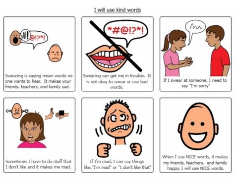 Kind Words-Swearing Social Story Social Story, Communication Book, Counseling Worksheets, Allegheny County, Say Im Sorry, Social Stories Preschool, Bad Friends, Social Stories, Some Text