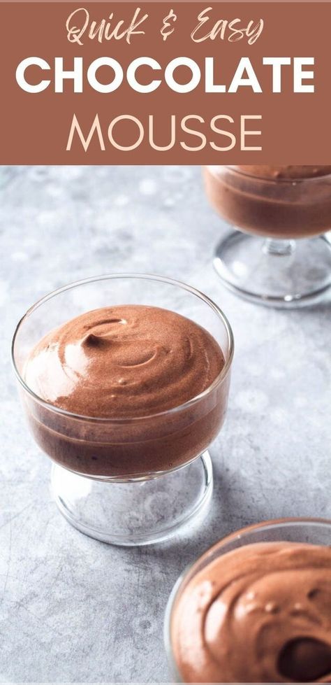 To make this super easy chocolate mousse, all you need is boxed pudding, milk, and heavy cream. If you want it more chocolatey, add cocoa powder. It's so quick that it can be done in just 10 minutes. It's great for one, two, or a crowd. Serve it in a glass, cup, or even as a mini dessert. Get the recipe at yourbetterkitchen.com. Easy Chocolate Mousse Recipe, Chickpea Water, Chocolate Mousse Desserts, Homemade Chocolate Pudding, Easy Chocolate Mousse, Vegan Chocolate Mousse, Fluffy Light, Easy Dessert Recipes Quick, Homemade Pudding