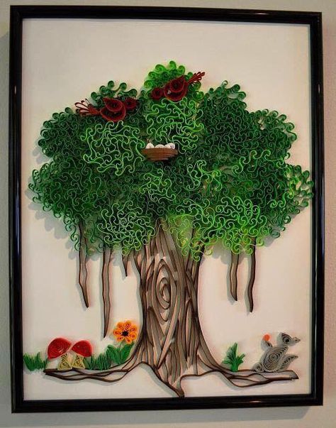 Quilled Banyan tree. I made this then posted it on an art site before then I found it on livenet.ru posted by a Greek quiller as one of her collections. I thought I posted this here on Pinterest way back before but I didn't. I was just surprised to see it here pinned by people from a different site. Thanks for the appreciation though. Quilling Tree, Quilled Tree, Fancy Tree, Arte Quilling, Origami And Quilling, Quilling Work, Quilled Creations, Art Quilling, Quilling Craft