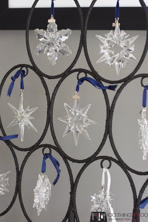 Swarovski ornament trees | 100 Things 2 Do Crystal Ornaments Diy, Christmas Ornament Display, Ornament Trees, Swarovski Christmas Ornaments, Snowflake Ornaments Diy, Swarovski Christmas Tree, Swarovski Snowflake, Ornament Tree Display, Christmas Tree Holder