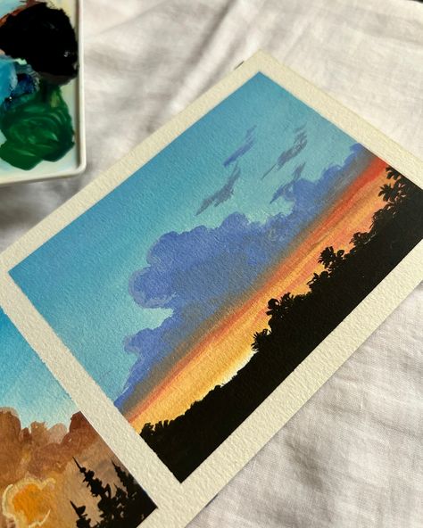 Silhouettes are my thing ✨🌻 Used @miyahimi.in gouache paints from @thoovi.arts Worked on @menorahcreatif sketchbook [ easy gouache painting, clouds illustration, sky painting, easy clouds painting, aesthetic sky painting, gouache painting, cloudscape, #gouachepainting #gouachepaint #gouacheillustration #gouachelandscape #silhouette #shilhouetteart ] Minimalist Gouache Painting, Guache Paintings Ideas Easy, Clouds Painting Aesthetic, Sky Painting Easy, Sky Clouds Painting, Landscape Paintings Easy, Easy Gouache Painting, Sketchbook Easy, Easy Gouache