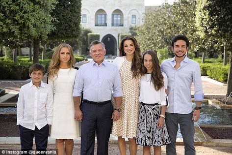 Happy family: Queen Rania of Jordan shared this official family photo on her Instagram account on Monday morning, in celebration of the upcoming New Year Queen Rania Of Jordan, Rania Of Jordan, Jordan Royal Family, Family Holiday Cards, 46th Birthday, New Years Countdown, King Abdullah, Royal Christmas, Queen Rania