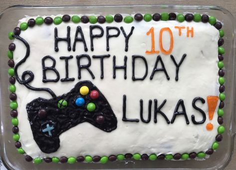 Video game cake #videogames #video #games #cake Gamer Birthday Sheet Cake, Controller Cake Ideas, Easy Gamer Cake, Easy Video Game Cake, Video Game Sheet Cake, Video Game Birthday Cake Ideas, Video Game Cupcake Cake, Video Game Cookie Cake, Gaming Birthday Cakes For Boys