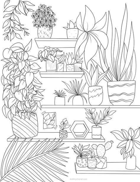 Houseplant Coloring Pages, Adult Colouring Printables Free, Succulent Coloring Page, Plant Drawing Ideas, Coloring Pages Plants, Black Cat Tattoo Ideas, Plants Coloring Pages, Plant Coloring Pages, Black Cat Tattoo